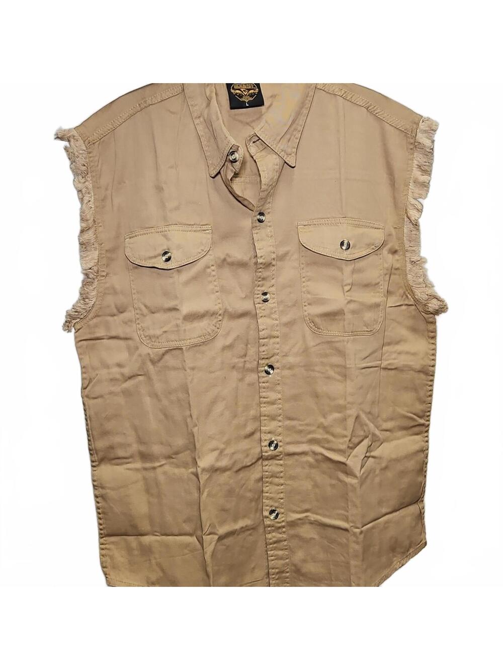 Milwaukee Leather | Men's Beige Sleeveless Button-Down | L